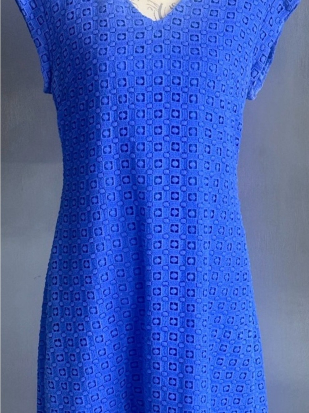 Kate Spade Blue Textured Fit Flare Dress V Neck Zip Back Size 10